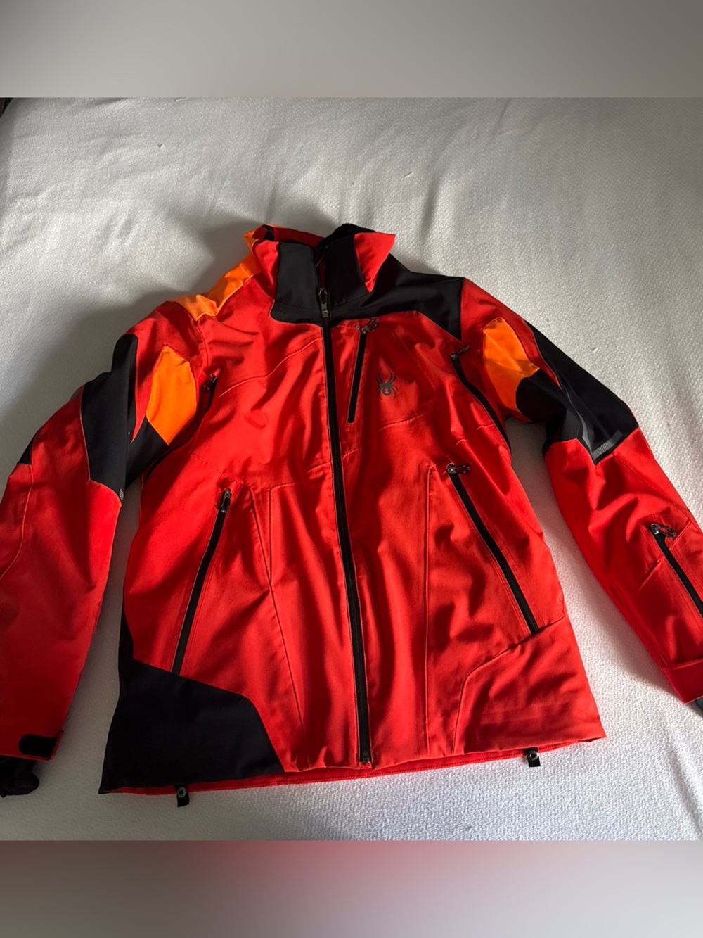 Spyder Men's Red and Black Ski Jacket with Orange Accents